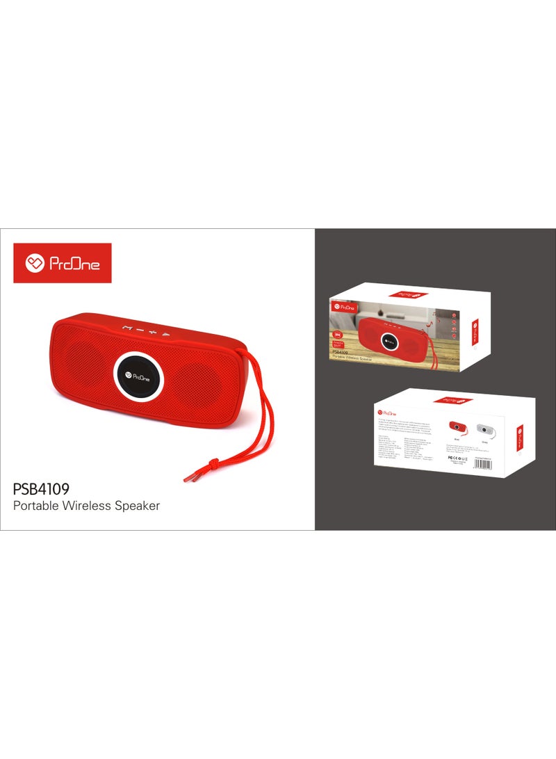 ProOne ProOne PSB4109 Portable Bluetooth Speaker – Wireless, Powerful Bass, IPX4 Waterproof, TWS Function, FM Radio, AUX/USB/TF Card Support, 1200mAh Battery – Red / Grey  - Image 3