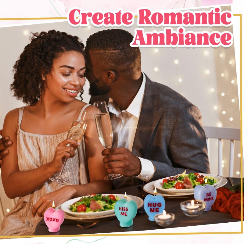 MTLEE 6 Pcs Valentine's Day Heart Candles Conversation Heart Decor Galentines Gifts XOXO Be Mine Kiss Me Love You Scented Tabletop Centerpiece for Valentines Anniversary Wedding (Pastel Color) - Image 5