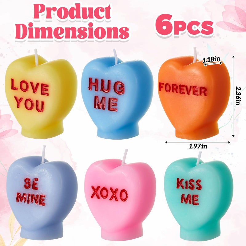 MTLEE 6 Pcs Valentine's Day Heart Candles Conversation Heart Decor Galentines Gifts XOXO Be Mine Kiss Me Love You Scented Tabletop Centerpiece for Valentines Anniversary Wedding (Pastel Color) - Image 2