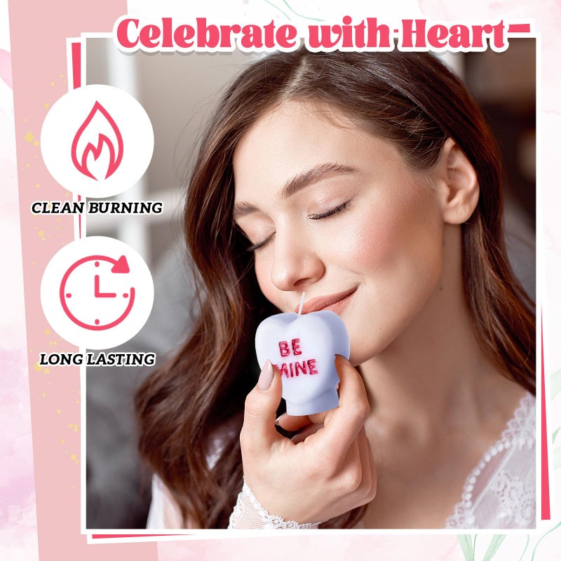 MTLEE 6 Pcs Valentine's Day Heart Candles Conversation Heart Decor Galentines Gifts XOXO Be Mine Kiss Me Love You Scented Tabletop Centerpiece for Valentines Anniversary Wedding (Pastel Color) - Image 3