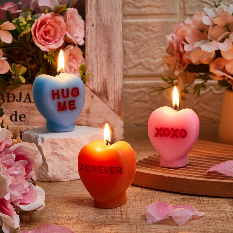 MTLEE 6 Pcs Valentine's Day Heart Candles Conversation Heart Decor Galentines Gifts XOXO Be Mine Kiss Me Love You Scented Tabletop Centerpiece for Valentines Anniversary Wedding (Pastel Color) - Image 4