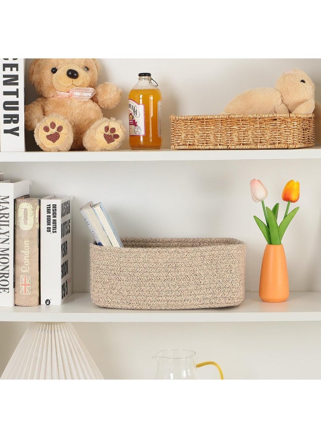 Kawkab Linen-colored shelf storage basket, 3-piece set, dimensions: 30 x 19 x 12 cm. Small cotton rope woven basket, suitable for nurseries, bathrooms, closets, cube shelves, decorative items, and gift baskets. Used for organizing bathroom shelves, small cotton woven baskets, and nursery decorative baskets. - Image 5