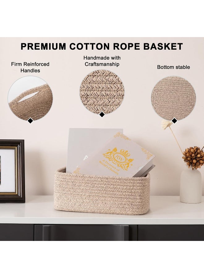 Kawkab Linen-colored shelf storage basket, 3-piece set, dimensions: 30 x 19 x 12 cm. Small cotton rope woven basket, suitable for nurseries, bathrooms, closets, cube shelves, decorative items, and gift baskets. Used for organizing bathroom shelves, small cotton woven baskets, and nursery decorative baskets. - Image 2