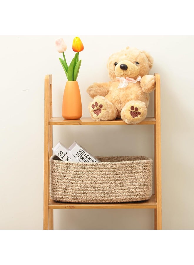 Kawkab Linen-colored shelf storage basket, 3-piece set, dimensions: 30 x 19 x 12 cm. Small cotton rope woven basket, suitable for nurseries, bathrooms, closets, cube shelves, decorative items, and gift baskets. Used for organizing bathroom shelves, small cotton woven baskets, and nursery decorative baskets. - Image 4