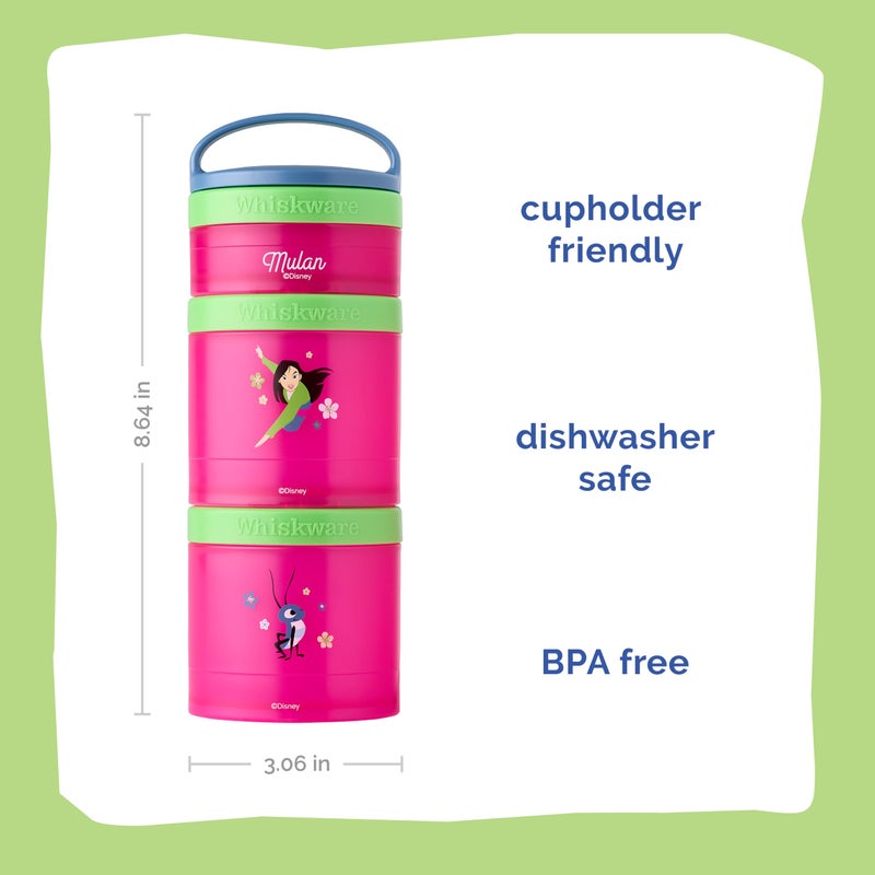 Whiskware Disney Princess Stackable Snack Containers for Kids, 3 Stackable Snack Cups for School and Travel, Mulan and Cri-Kee - Image 1