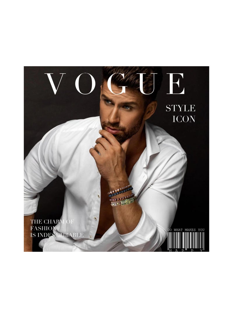 SYOSI 4PCS Cowhide Wood Bead Bracelet, Wooden Beaded Bracelet Bangle for Men Women,Bagua Cowhide Tribal Bracelet, Multi layered Beaded Wood Bead Bracelet - Image 4