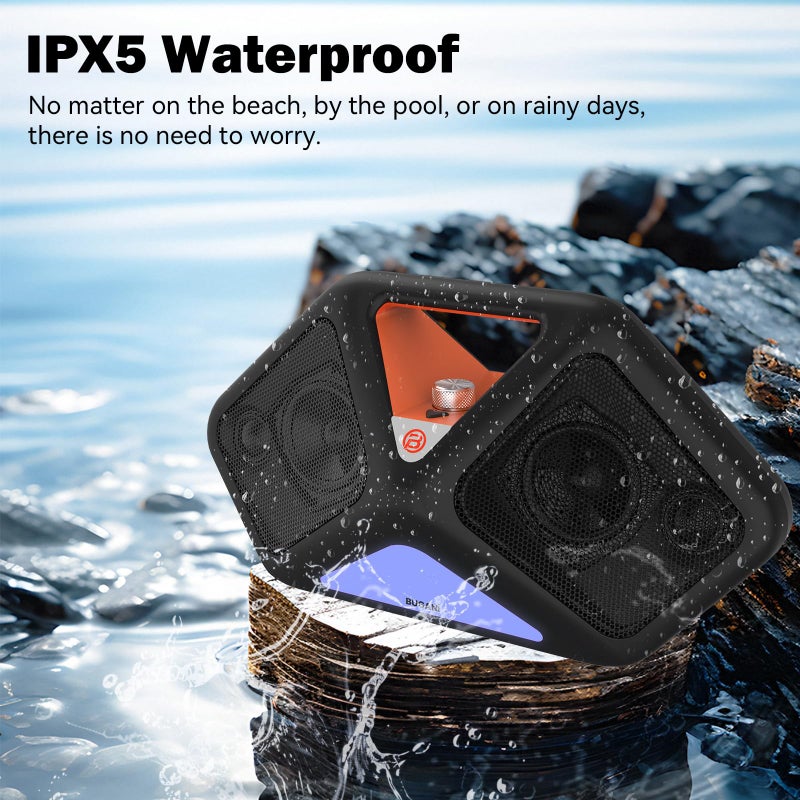 BUGANI Bluetooth Speaker 120W Peak Power, Waterproof Party Speaker with Subwoofer, 12H Wireless Playtime, Portable Outdoor Speaker for Camping & Beach, IPX5 Water-Resistant - Image 2