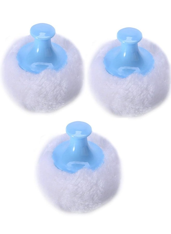 Luzen 3Pcs Ultra Soft Fluffy Powder Puffs Round Face Body Cosmetic Powder Puff Loose Powder Puffs with Handle Beauty Puff Sponge, Blue - Image 1