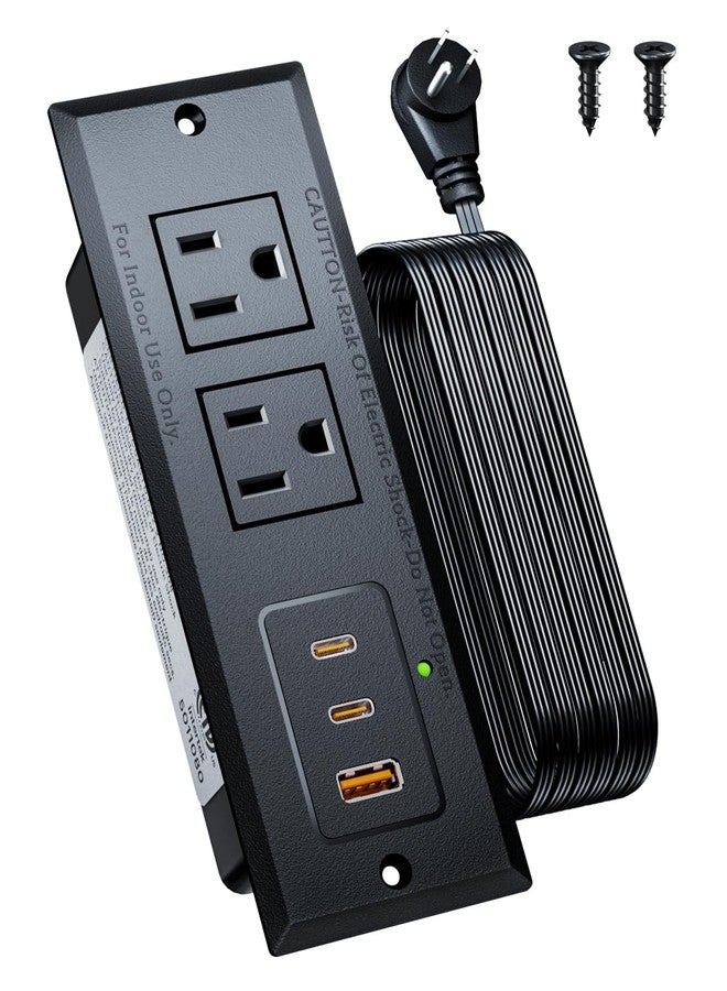 DOACE Recessed Power Strip with 20W USB C Port, Fast Charging USB A Port Conference Recessed Outlet, Space-Saver for Furniture Side Table, End Table, Desk Outlet with 6ft Cord, 45° Thin Flat Plug, Black - Image 1