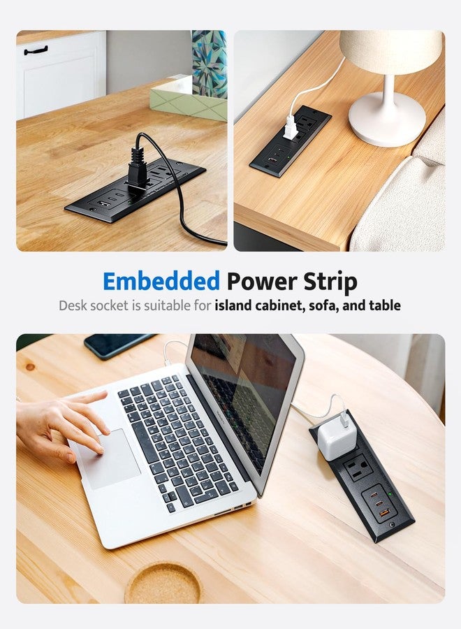 DOACE Recessed Power Strip with 20W USB C Port, Fast Charging USB A Port Conference Recessed Outlet, Space-Saver for Furniture Side Table, End Table, Desk Outlet with 6ft Cord, 45° Thin Flat Plug, Black - Image 5
