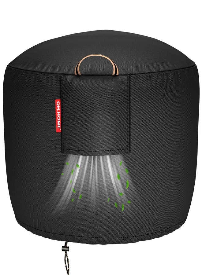 QH.HOME [2025 Upgraded 900D Fabric] Fire Pit Cover Round for 33-36 inch Fire Pit, 900D Heavy Duty Waterproof Fabric with Air Vent, Handle & Tightening Drawstring, 36" Dia x 24" H -Black - Image 1