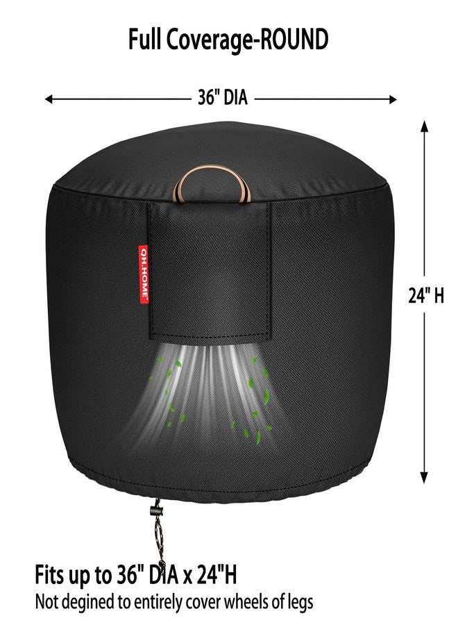 QH.HOME [2025 Upgraded 900D Fabric] Fire Pit Cover Round for 33-36 inch Fire Pit, 900D Heavy Duty Waterproof Fabric with Air Vent, Handle & Tightening Drawstring, 36" Dia x 24" H -Black - Image 3