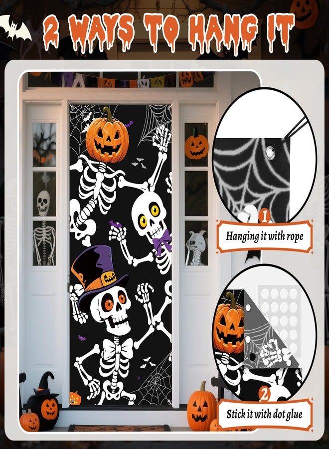REDWORD Halloween Door Cover, 79 * 35inch Skeleton Halloween Door Decorations Skeleton Door Sign Banner for Haunted House Indoor Outdoor Party Window Wall Decor - Image 3