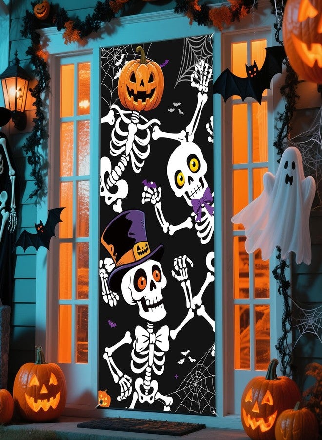 REDWORD Halloween Door Cover, 79 * 35inch Skeleton Halloween Door Decorations Skeleton Door Sign Banner for Haunted House Indoor Outdoor Party Window Wall Decor - Image 4