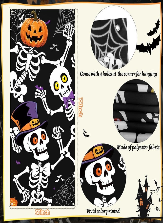 REDWORD Halloween Door Cover, 79 * 35inch Skeleton Halloween Door Decorations Skeleton Door Sign Banner for Haunted House Indoor Outdoor Party Window Wall Decor - Image 2