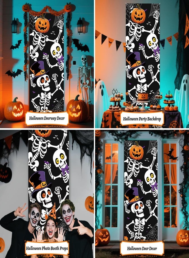 REDWORD Halloween Door Cover, 79 * 35inch Skeleton Halloween Door Decorations Skeleton Door Sign Banner for Haunted House Indoor Outdoor Party Window Wall Decor - Image 5