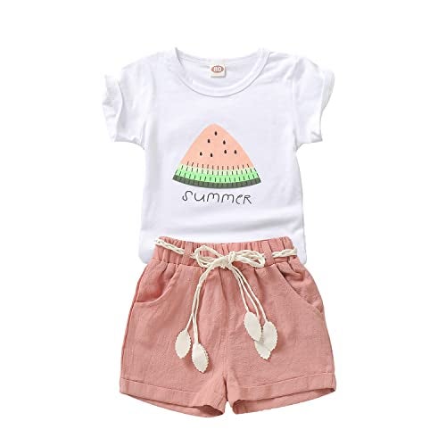 Goodplayer Toddler Baby Girls Summer Clothes Set Kids Watermelon Print T-shirt Short Sets Outfits for 1-4 Years Old (18-24 Months, Pink) - Image 1