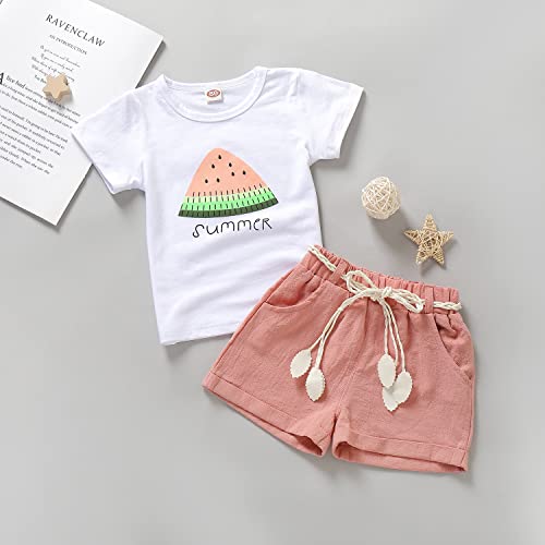 Goodplayer Toddler Baby Girls Summer Clothes Set Kids Watermelon Print T-shirt Short Sets Outfits for 1-4 Years Old (18-24 Months, Pink) - Image 3