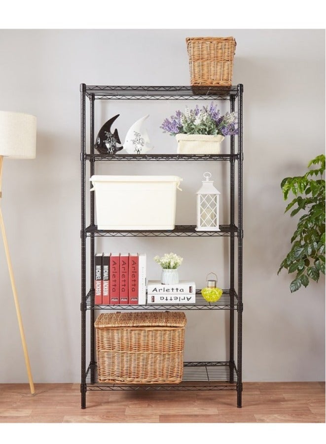 رولستيمي 5-تير سلك رفوف تخزين الحمام ، 5 رفوف وحدة معدنية رف تخزين المطبخ (أسود) 150 س 55 س 30 سم - Image 2