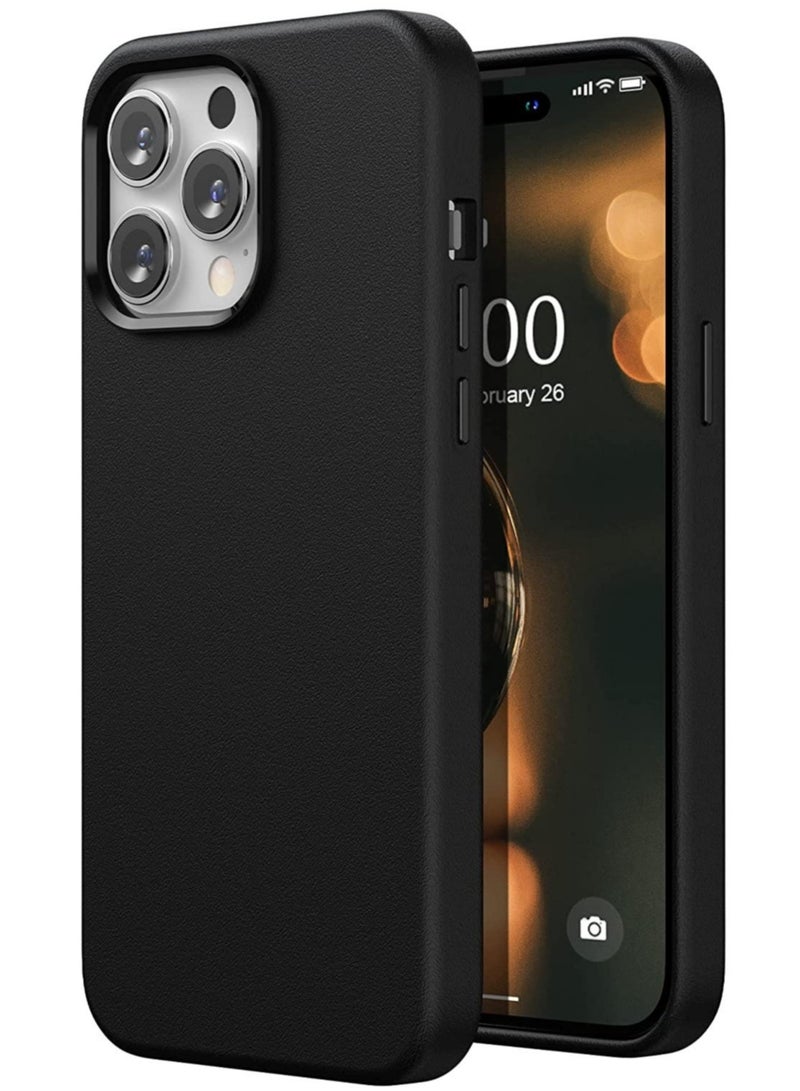 Leather Case Compatible with iPhone 14 Pro Max Case 6.7 inch, Premium PU Leather Phone Case Cover (with Buttons & Microfiber Lining) for iPhone 14 Pro Max Black - Image 1