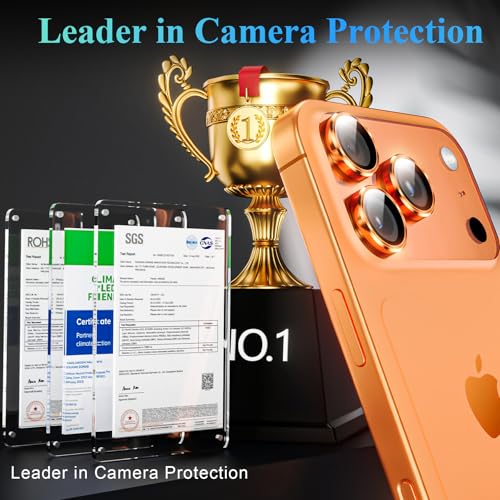 YWXTW Camera Lens Protector for iPhone 17 ProiPhone 17 Pro Max 1 Step Installation Tray Tempered Glass Screen Protector Metal Individual Camera Cover Accessories Case Friendly Cosmic Orange - Image 3