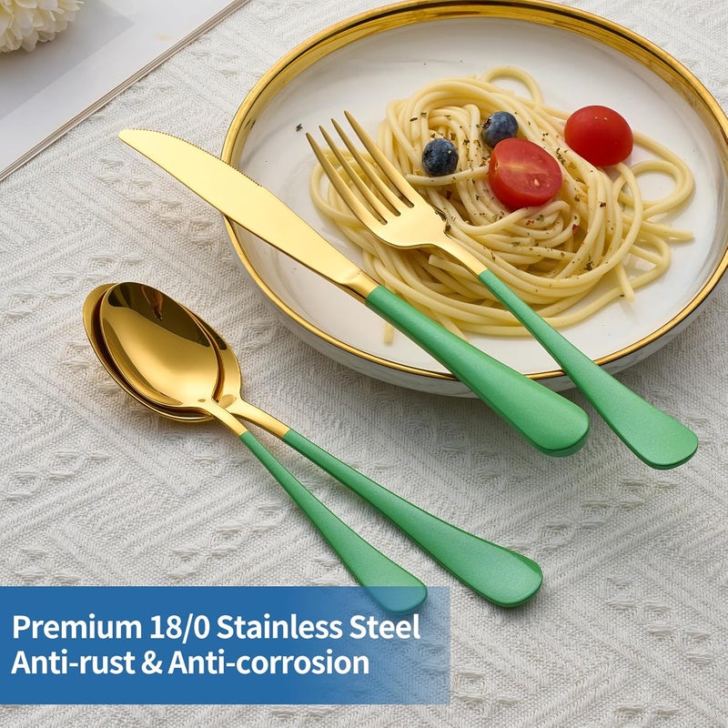 Moxinox 20-Piece Green & Gold Silverware Set, 18/0 Stainless Steel Colorful Handle Flatware Set,Service for 4,Modern Cutlery Set Includes Dinner Knives Forks Spoons,Mirror Polished,Dishwasher Safe - Image 4