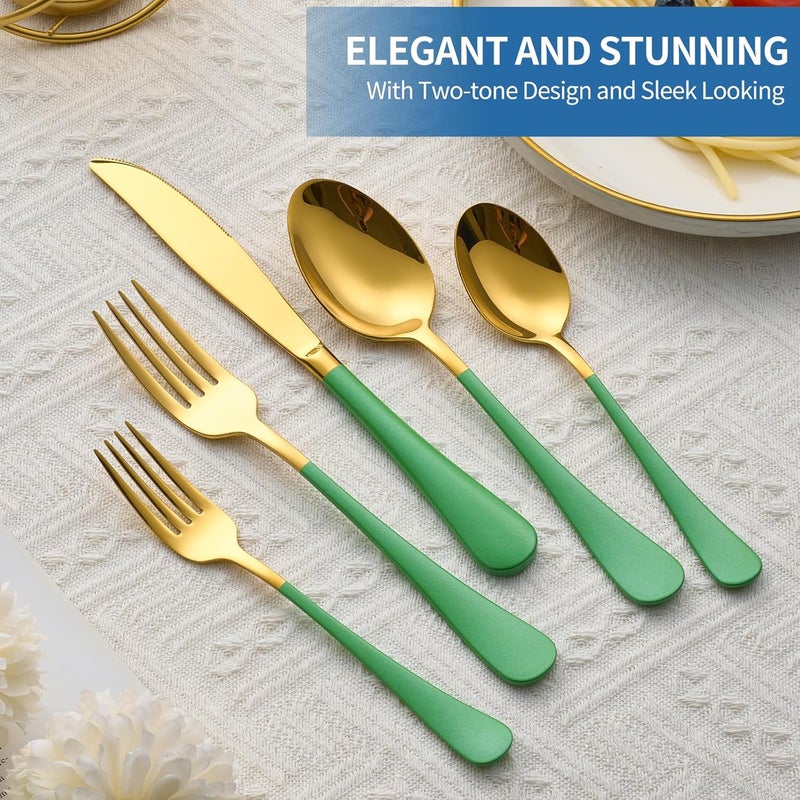 Moxinox 20-Piece Green & Gold Silverware Set, 18/0 Stainless Steel Colorful Handle Flatware Set,Service for 4,Modern Cutlery Set Includes Dinner Knives Forks Spoons,Mirror Polished,Dishwasher Safe - Image 3