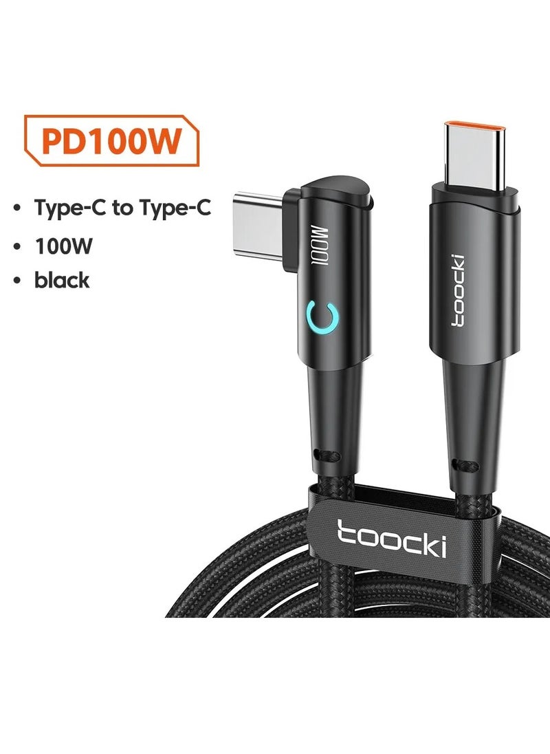 toocki - USB C Charging Cable, 5A Current Fast Charging USB C To USB C Cable With 90 Degree Angle, Portable And Flexible Charging Data Cable Wire For For Most Of The Mobile Phones, (100W, 0.25m Black) - Image 1