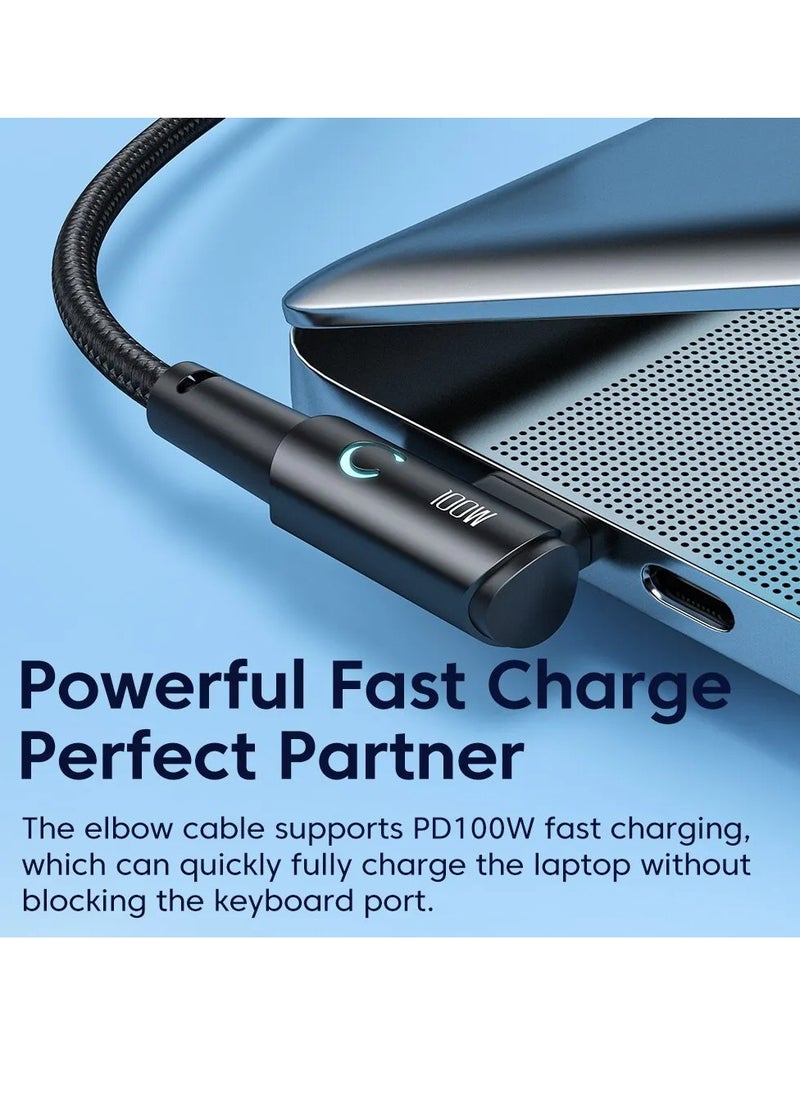 toocki - USB C Charging Cable, 5A Current Fast Charging USB C To USB C Cable With 90 Degree Angle, Portable And Flexible Charging Data Cable Wire For For Most Of The Mobile Phones, (100W, 0.25m Black) - Image 1