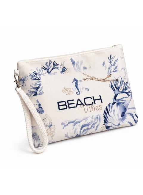 BEACH VIBES Makeup Bag - Seahorse Print - White - 30 × 40 cm