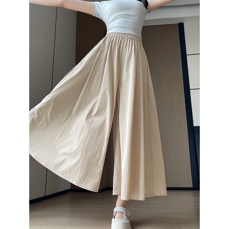 Yamamoto Style Skirt Pants for Women 2024 Spring and Summer New Academy Style Dumped High Waist Slimming Half-length Casual Long Skirt Wide-leg Pants Milky apricot color 