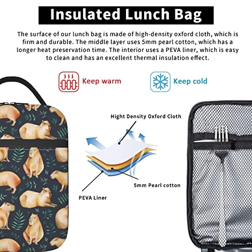 Yilad Capybaras Leaf Lunch Box Insulated Thermal Reusable Lunch Bag Cooler Totes For Men Work Office Picnic Hiking - Image 4