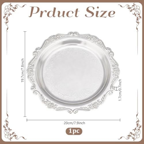 PH PandaHall 7.8" Silver Tray Jewellery Display Tray Serving Tray Decorative Round Platter Vintage Style Candle Tray Dispenser for Wedding Party Home Kitchen Centerpiece Display Perfume Organizer - Image 2