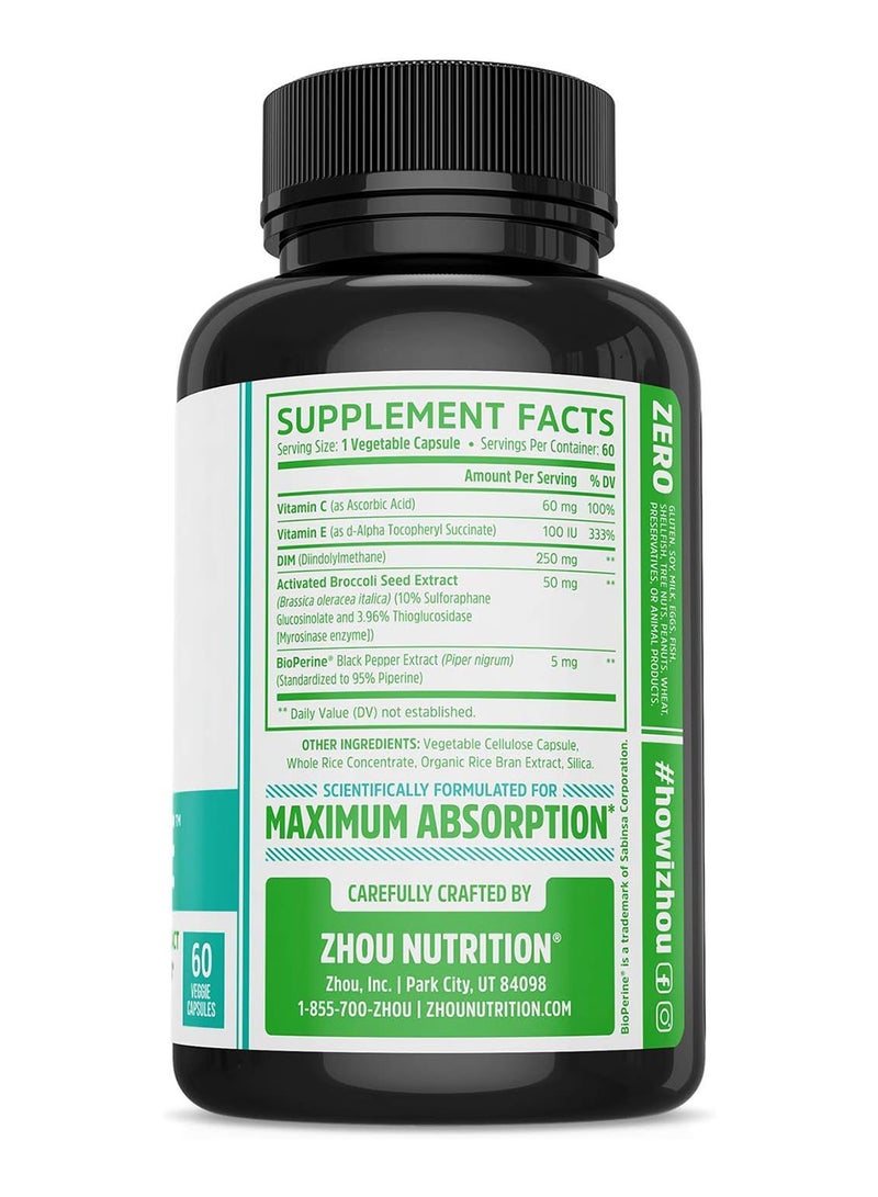 Zhou Nutrition Zhou Dim Active Menopause And Estrogen Metabolism Supplement With 250Mg Dim Plus Broccoli Seed Extract And Bioperine For Women And Men 60 Capsules  - Image 2