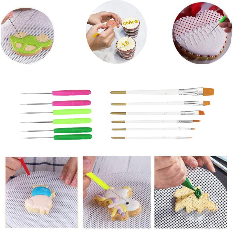 TOSPARTY Cookie Decorating Kit Supplies Including 1 Acrylic Cookie Turntable 6 Cookie Scribe Needle2 Silicone Mesh Mats 6 Cookie Decoration Brushes 4 Rubber Feet Bumpers - Image 3