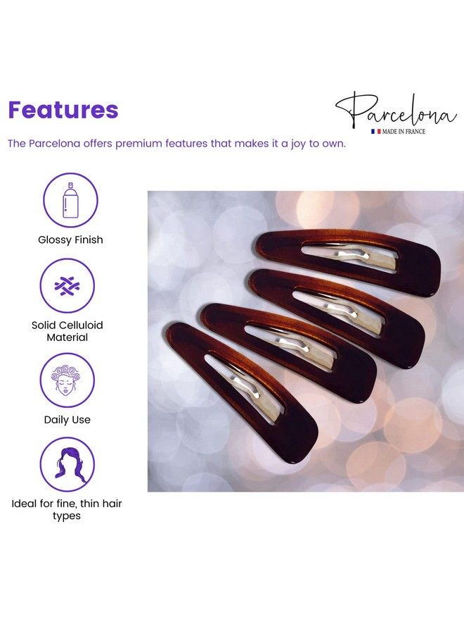 Parcelona French Mini Set Of 4 Small Celluloid Acetate Snap Hair Clips No Slip Fashion Durable Styling Women Hair Accessories Girls Snap Hair Barrette Made In France (Tortoise Shell Brown) - Image 3