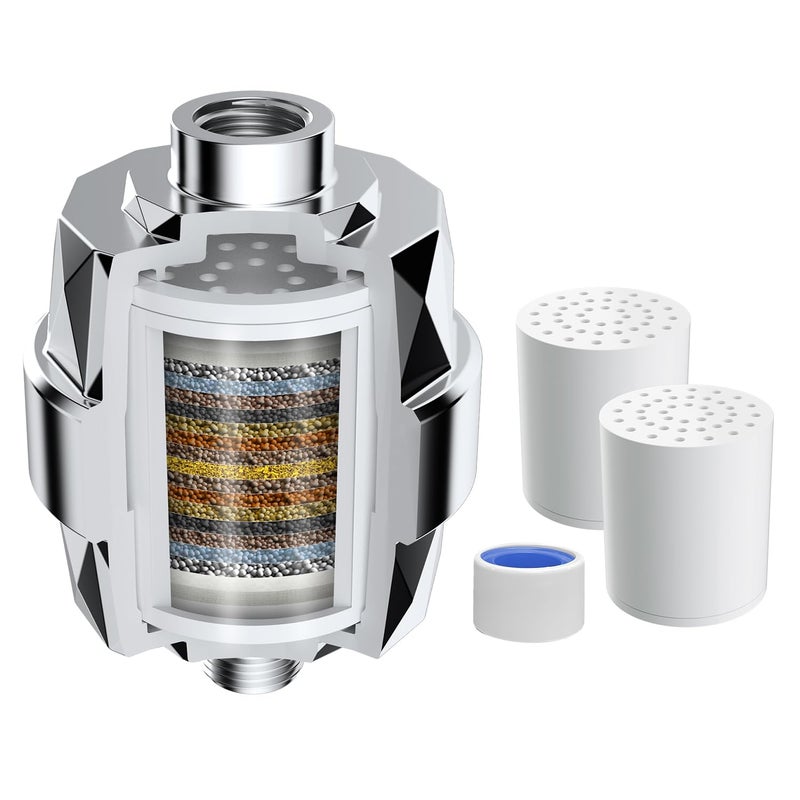 Hibbent Shower Filter for Hard Water, High Output Shower Head Filter to Remove Chlorine and Fluoride, 20 Stage Showerhead Filter, Shower Water Filter with 2 Replaceable Filter Cartridges, Chrome - Image 1