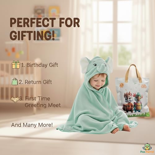 PAX PARROT Ultra-Soft Baby Hooded Towel – 100% Cotton Wrap Your Little one in Softness and Joy, Hypoallergenic & Super Absorbent Bath Wrap for Newborns & Toddlers | Cute Animal Design,(0-5Years) (Green Elephant) - Image 4