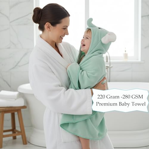 PAX PARROT Ultra-Soft Baby Hooded Towel – 100% Cotton Wrap Your Little one in Softness and Joy, Hypoallergenic & Super Absorbent Bath Wrap for Newborns & Toddlers | Cute Animal Design,(0-5Years) (Green Elephant) - Image 3