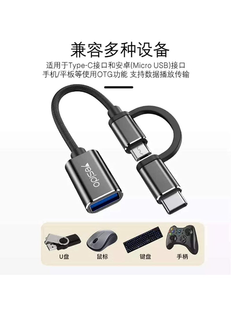 Yesido 2-in-1 OTG Super Fast USB 3.0 Data Transmission Cable – High-Speed Charging & Data Sync – Type-C & Micro USB Compatible – Black - Image 3