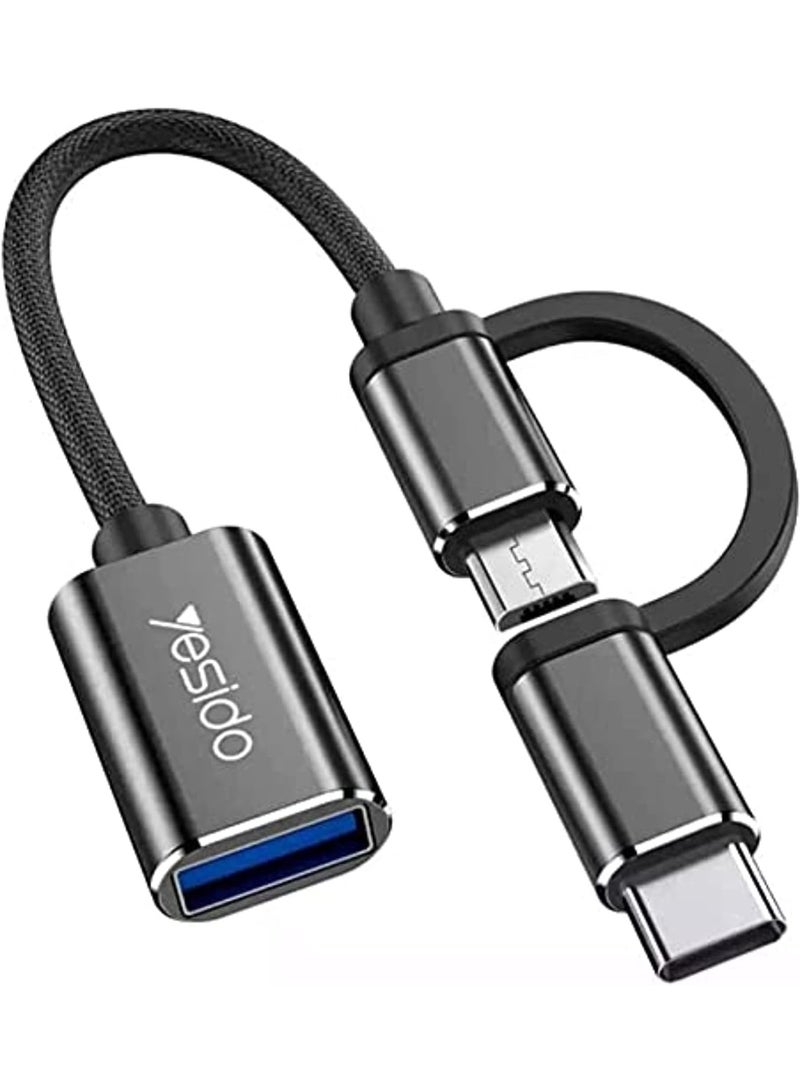 Yesido 2-in-1 OTG Super Fast USB 3.0 Data Transmission Cable – High-Speed Charging & Data Sync – Type-C & Micro USB Compatible – Black - Image 1