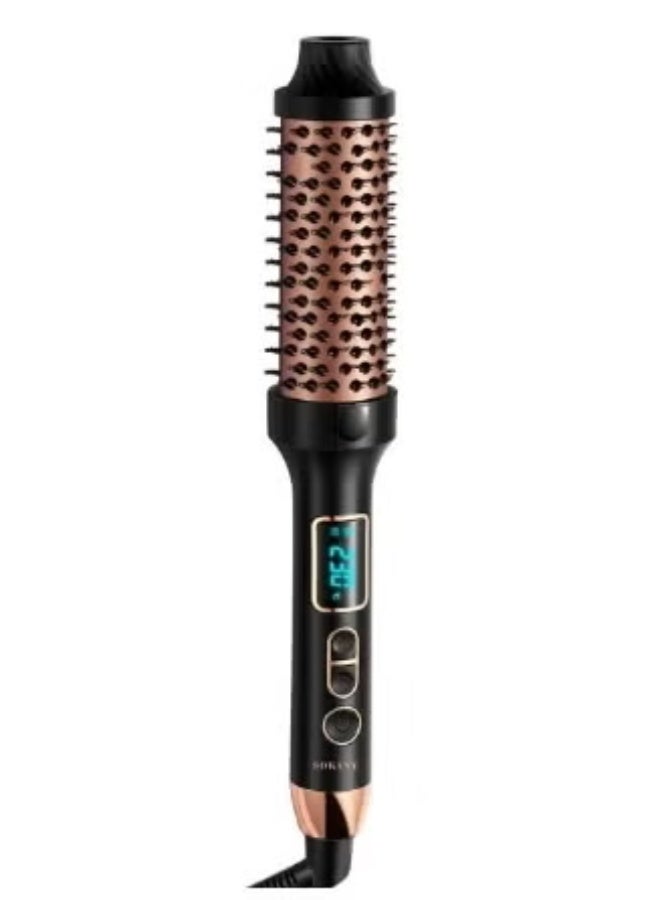 sokany SK-15046 Heated Round Brush – 230°C Digital Hair Straightening & Styling Brush with LCD Display, Rose Gold & Black, Rapid Heating, Auto Shut-Off, Ergonomic 360° Swivel Cord - Image 1