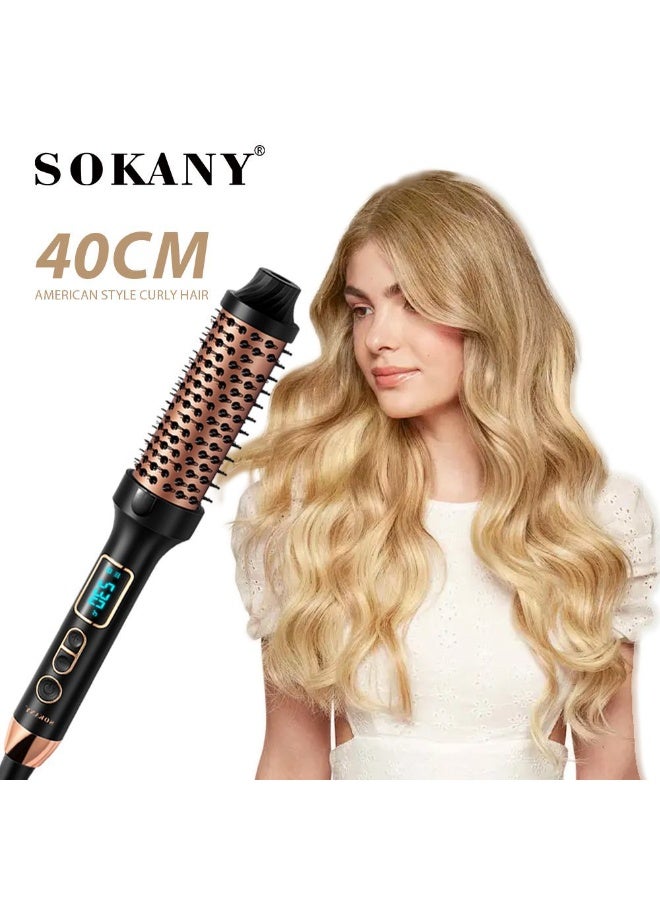 sokany SK-15046 Heated Round Brush – 230°C Digital Hair Straightening & Styling Brush with LCD Display, Rose Gold & Black, Rapid Heating, Auto Shut-Off, Ergonomic 360° Swivel Cord - Image 4