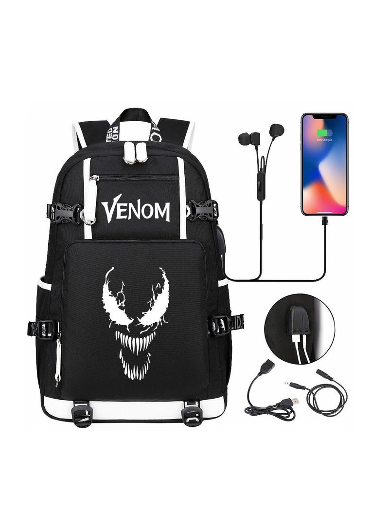 Venom USB printed leisure travel backpack