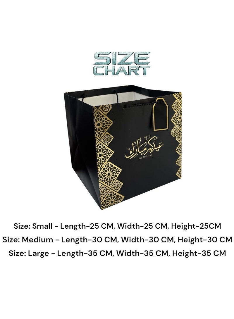 خربش كيدو أكياس هدايا عيد مبارك مكونة من 6 قطع باللونين الأسود والذهبي على شكل مربع - Image 3
