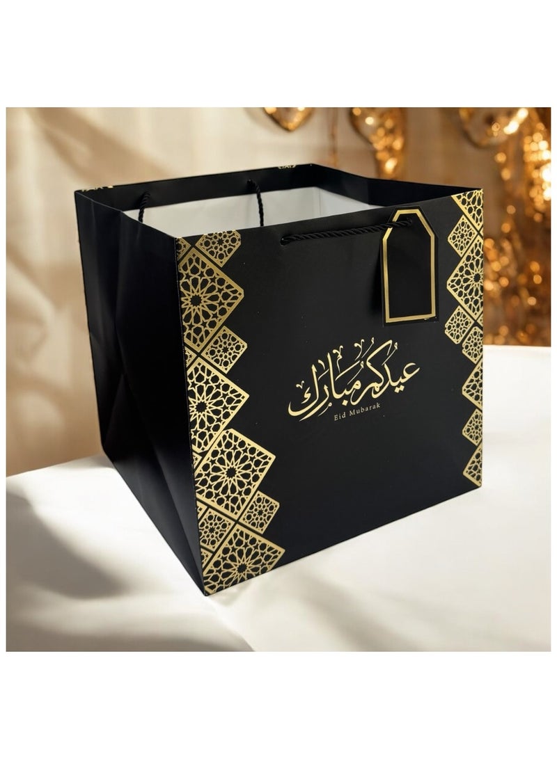 خربش كيدو أكياس هدايا عيد مبارك مكونة من 6 قطع باللونين الأسود والذهبي على شكل مربع - Image 2
