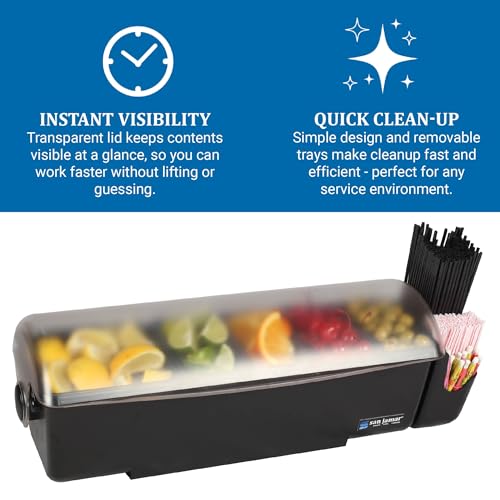 San Jamar Dome Garnish Center 5 Tray with Dome Lid for Kitchen, Bar, And Restaurants, Plastic, 8 Pints, Black - Image 4