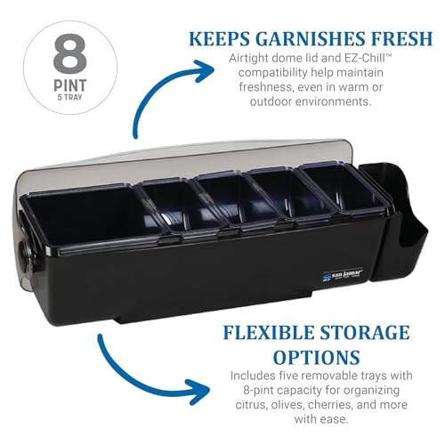 San Jamar Dome Garnish Center 5 Tray with Dome Lid for Kitchen, Bar, And Restaurants, Plastic, 8 Pints, Black - Image 2