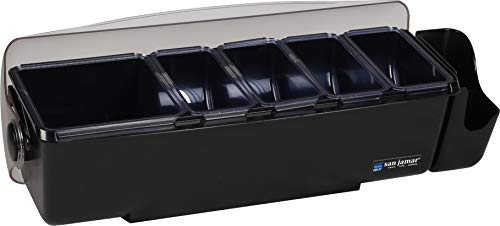 San Jamar Dome Garnish Center 5 Tray with Dome Lid for Kitchen, Bar, And Restaurants, Plastic, 8 Pints, Black - Image 1