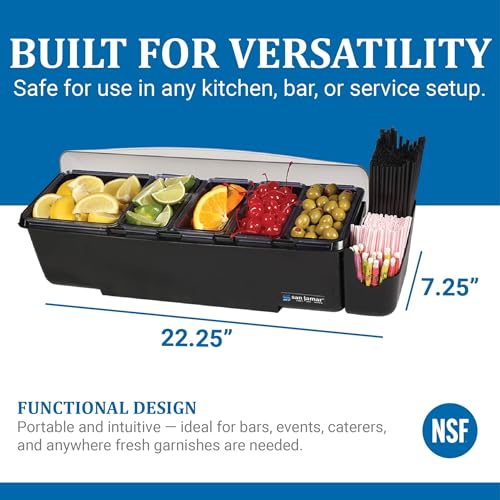 San Jamar Dome Garnish Center 5 Tray with Dome Lid for Kitchen, Bar, And Restaurants, Plastic, 8 Pints, Black - Image 3
